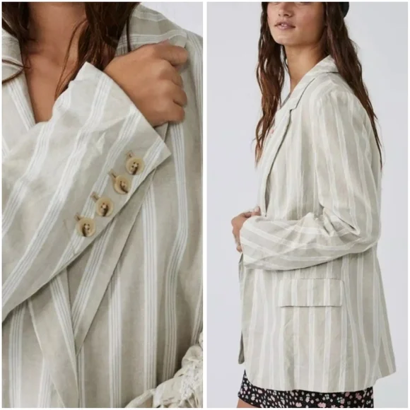 NWT Free People Linen Blend Fern Relaxed Oversized Blazer Dusty Beige Sm… - Picture 4 of 12
